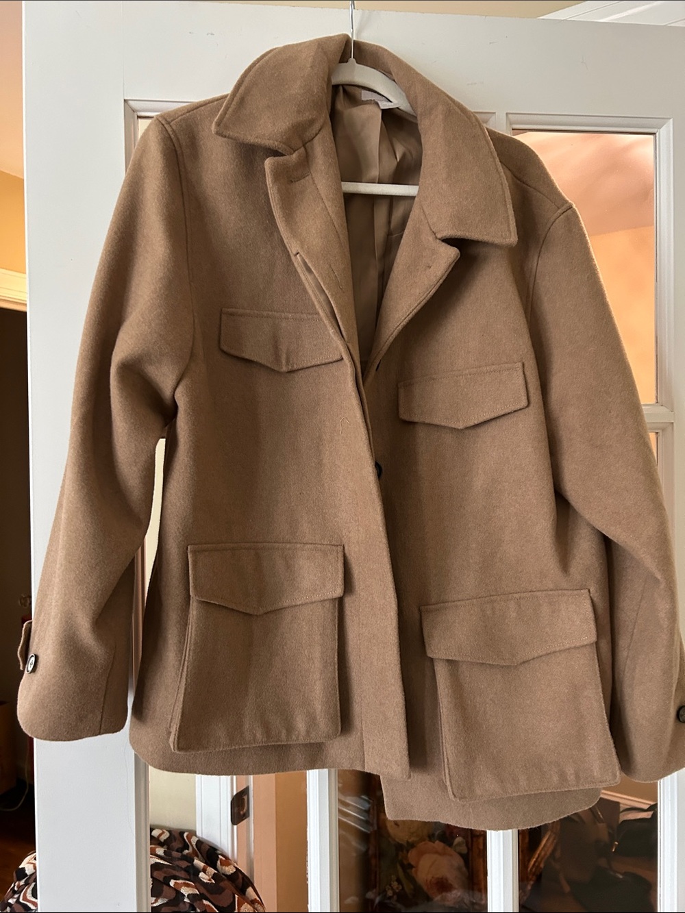 H&M Camel Wool-Blend Pea Coat
